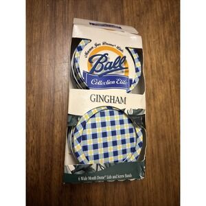 Vintage Ball Elite Gingham Mason Jar 6 Wide Mouth Dome LIDS & Screws 2000 New